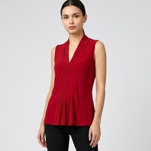 Sleeveless Pleat-Front Top Red Sz L